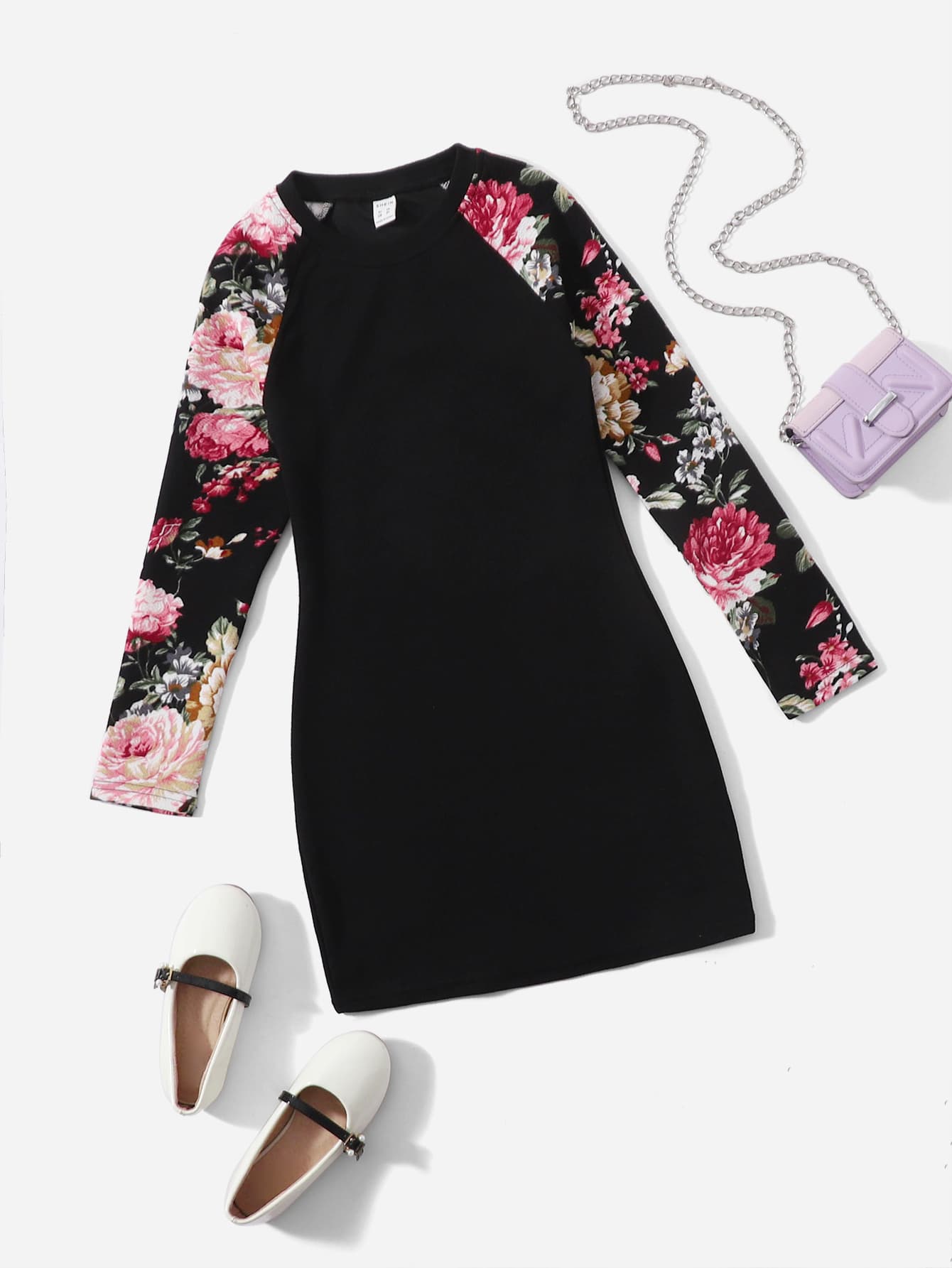 SHEIN Đầm Gái Hoa Ăn mặc đẹp - màu đen - Xem 1