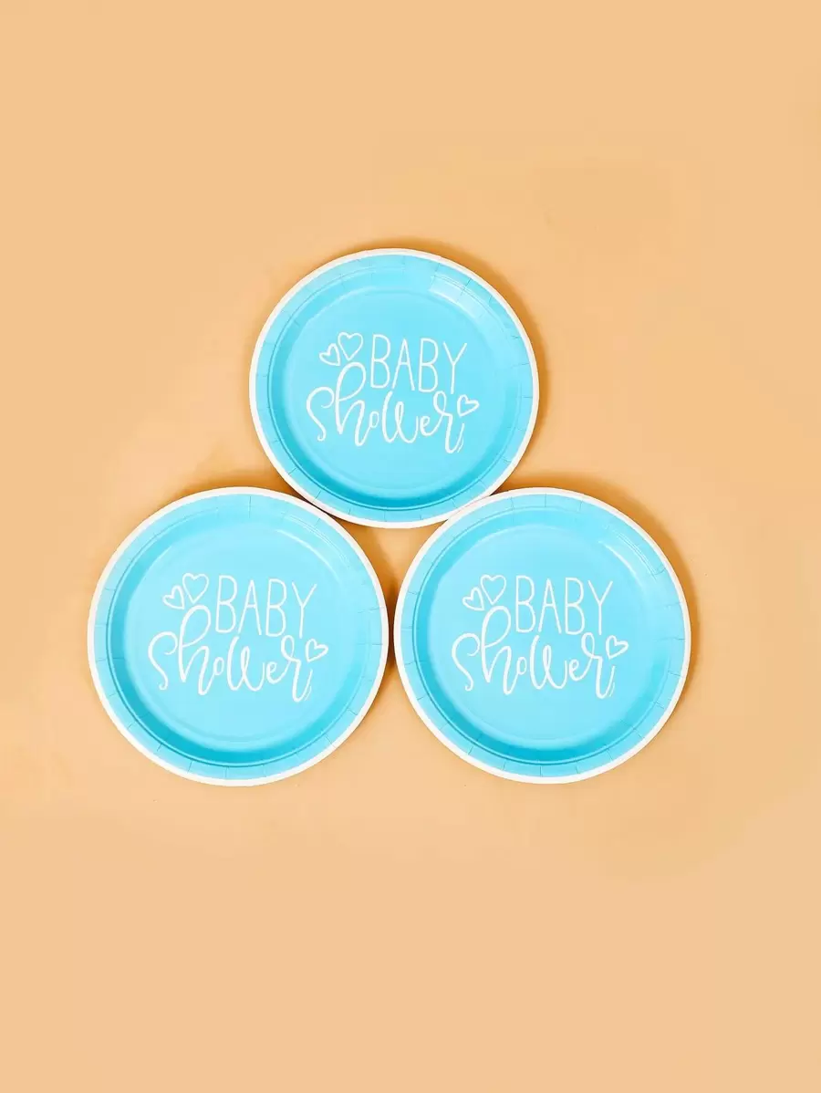 10pcs Baby Shower Party Disposable Plate - Blue and White - View 1