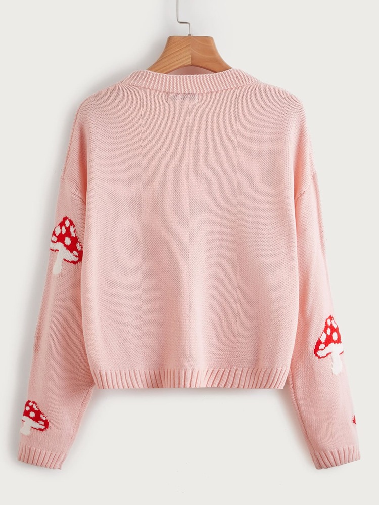 SHEIN Qutie Mushroom Pattern Cardigan - Baby Pink - View 2