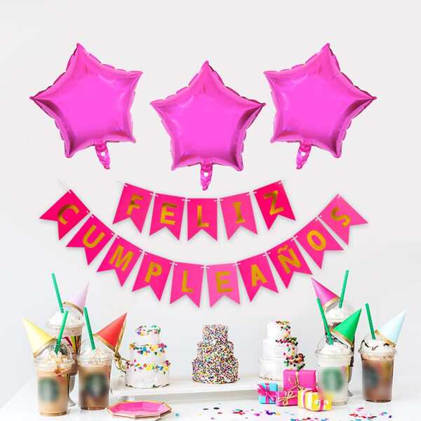 

1set Star Shaped Decorative Balloon & Pull Flag, Multicolor