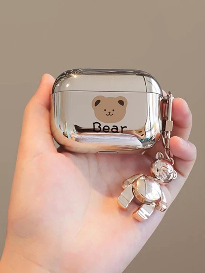 苹果泰迪熊可爱东西银色 Y2k 卡通熊图案保护壳兼容 AirPods1/2 AirPods Pro