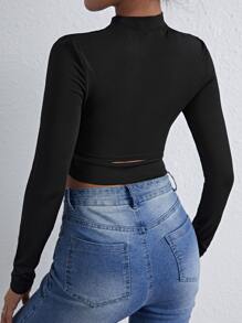 SHEIN Privé Peekaboo Front Crop Tee - Black - View 2