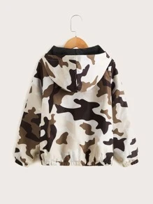 SHEIN Tween Boy 迷彩印花半拉链袋鼠口袋连帽冬季外套