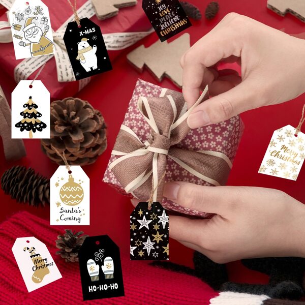 

48pcs Christmas Random Pattern Gift Tag, Multicolor