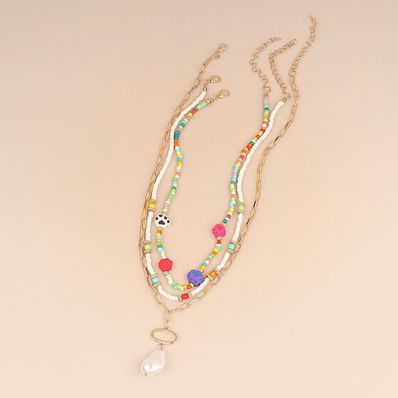 

3pcs Faux Pearl Decor Chain Necklace, Multicolor