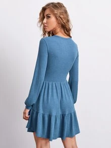 SHEIN Vestido unicolor bajo con volante - Azul - Ver 2