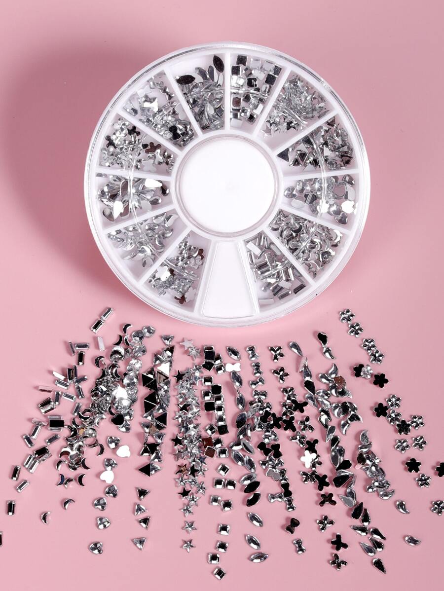 1 hộp trang trí móng nghệ thuật hình học DIY mặt dây chuyền đá quý làm móng tay - Bạc - Xem 1