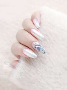 1 hộp trang trí móng nghệ thuật hình học DIY mặt dây chuyền đá quý làm móng tay - Bạc - Xem 2