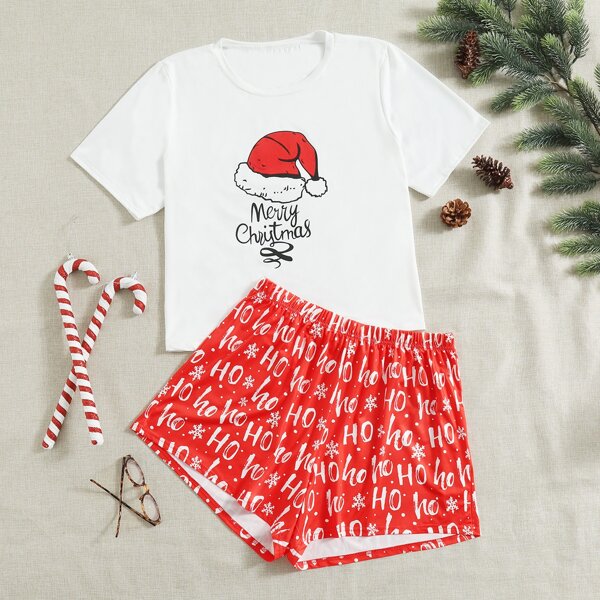 

Plus Christmas & Letter Graphic PJ Set, Red and white