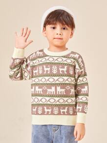 SHEIN Toddler Girls Animal & Geo Pattern Drop Shoulder Jumper - Multicolor - View 1