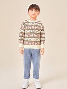 SHEIN Toddler Girls Animal & Geo Pattern Drop Shoulder Jumper - Multicolor - View 3