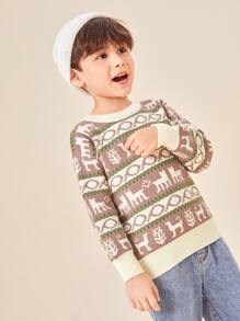 SHEIN Toddler Girls Animal & Geo Pattern Drop Shoulder Jumper - Multicolor - View 4