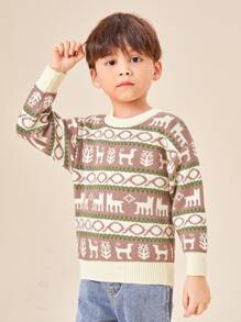 SHEIN Toddler Girls Animal & Geo Pattern Drop Shoulder Jumper - Multicolor - View 5