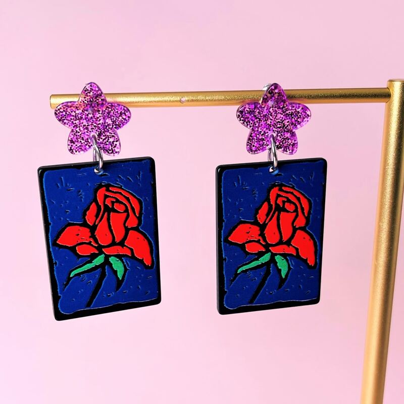 

Rose Graphic Drop Earrings, Blue