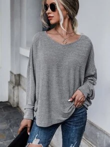 SHEIN Essnce Camiseta de hombros caídos unicolor con cordón trasero - Gris - Ver 2