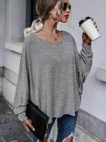 SHEIN Essnce Camiseta de hombros caídos unicolor con cordón trasero - Gris - Ver 5