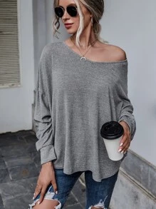 SHEIN Essnce Camiseta de hombros caídos unicolor con cordón trasero - Gris - Ver 6