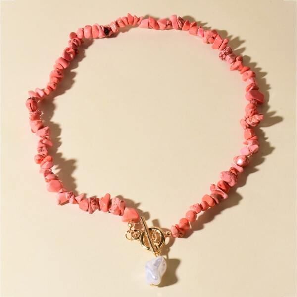 

Faux Pearl Charm Beaded Necklace, Red