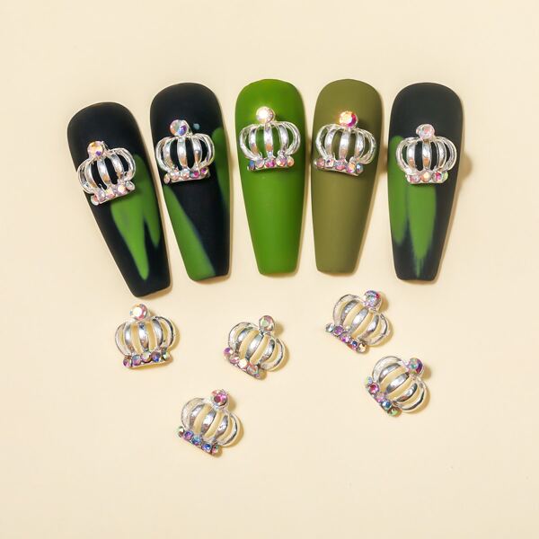 

10pcs Crown Shaped Nail Art Decoration, Silver