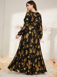 Modelyn 大碼印花V領長連衣裙 - 黑色 - 查看 2