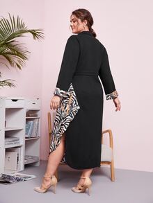 Modelyn Plus Zebra Stripe & Chain Print Single Breasted Asymmetrical Hem Dress - Black - View 3