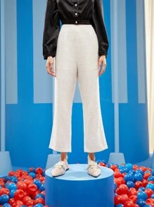 Chompoohbua Pantalones de talle alto bajo con abertura tweed - Blanco - Ver 3