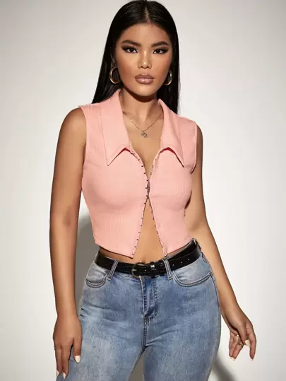 SHEIN SXY 鉤眼扣短款背心