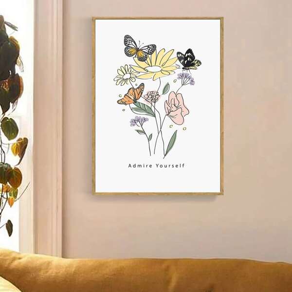 

1pc Flower Print Unframed Painting, Multicolor