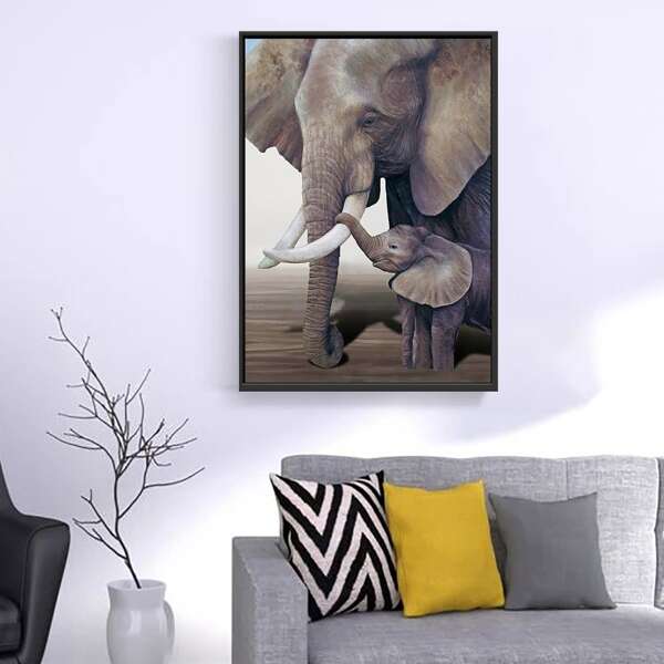 

1pc Elephant Print Unframed Painting, Multicolor