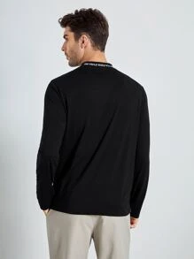GENTILAND Men Slogan Graphic Mock Neck Tee - Black - View 2