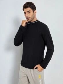 GENTILAND Men Slogan Graphic Mock Neck Tee - Black - View 3
