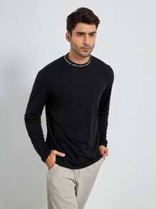 GENTILAND Men Slogan Graphic Mock Neck Tee - Black - View 4