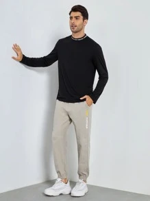 GENTILAND Men Slogan Graphic Mock Neck Tee - Black - View 5