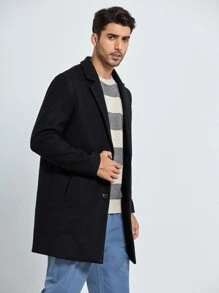 GENTILAND Áo choàng Nam Túi Nút phía trước màu trơn Công việc - màu đen - Xem 1