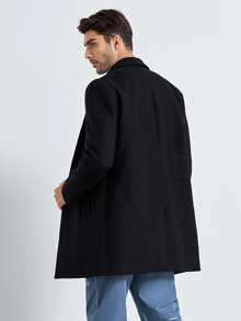 GENTILAND Áo choàng Nam Túi Nút phía trước màu trơn Công việc - màu đen - Xem 2