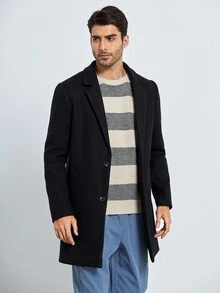 GENTILAND Áo choàng Nam Túi Nút phía trước màu trơn Công việc - màu đen - Xem 3