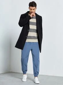 GENTILAND Áo choàng Nam Túi Nút phía trước màu trơn Công việc - màu đen - Xem 5