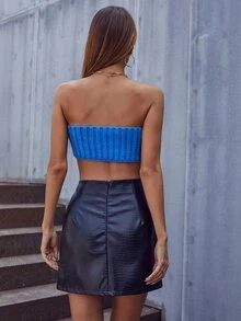 SHEIN SXY 方巾抹胸條紋針織上衣 - 藍色 - 查看 2