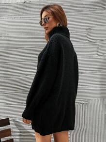 SHEIN Frenchy Váy len cổ lọ tay loe cho mùa thu/đông - màu đen - Xem 2