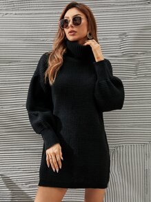 SHEIN Frenchy Váy len cổ lọ tay loe cho mùa thu/đông - màu đen - Xem 4