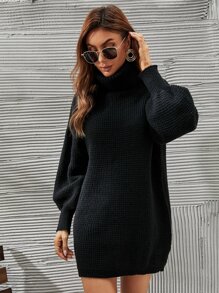 SHEIN Frenchy Váy len cổ lọ tay loe cho mùa thu/đông - màu đen - Xem 5