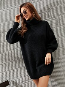 SHEIN Frenchy Váy len cổ lọ tay loe cho mùa thu/đông - màu đen - Xem 6