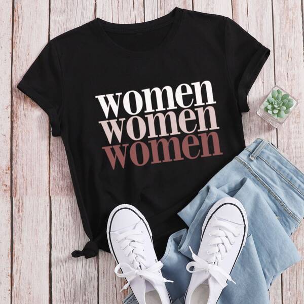 

Letter Graphic Crew Neck Tee, Black