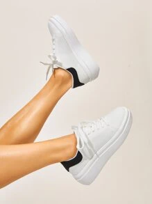 極簡風格前繫帶休閒鞋 - 白色 - 查看 9