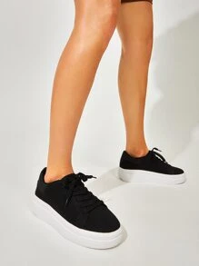 Minimalist Lace Up Front Casual Shoes - Black - View 8