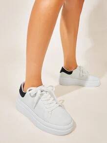 極簡風格前繫帶休閒鞋 - 白色 - 查看 11