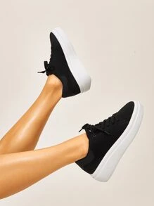 Minimalist Lace Up Front Casual Shoes - Black - View 2