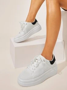 極簡風格前繫帶休閒鞋 - 白色 - 查看 12