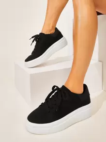Minimalist Lace Up Front Casual Shoes - Black - View 1