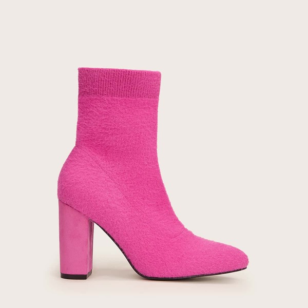 

Minimalist Chunky Heeled Fluffy Boots, Hot pink